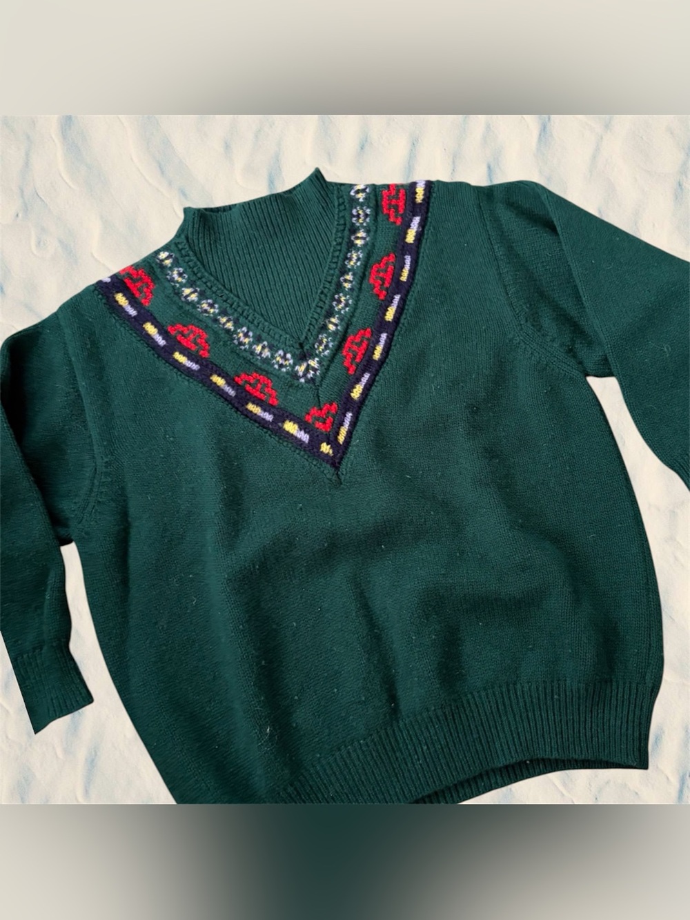 Vintage Benetton Shetland Wool Geometric Chunky Pullover Sweater
